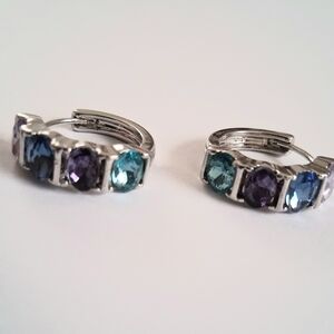 Elegant Multicolor Gemstone Hoop Earrings